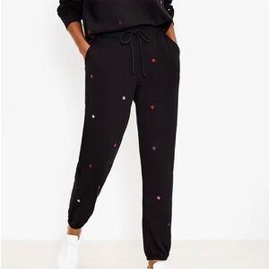 Lou & Grey Black Sweatpants with colorful Paw Prints Med.
